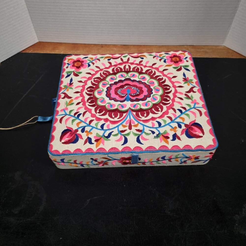 Bohemian Embroidered Colorful Jewelry Box 11x9.5in Approximate - Picture 9 of 9